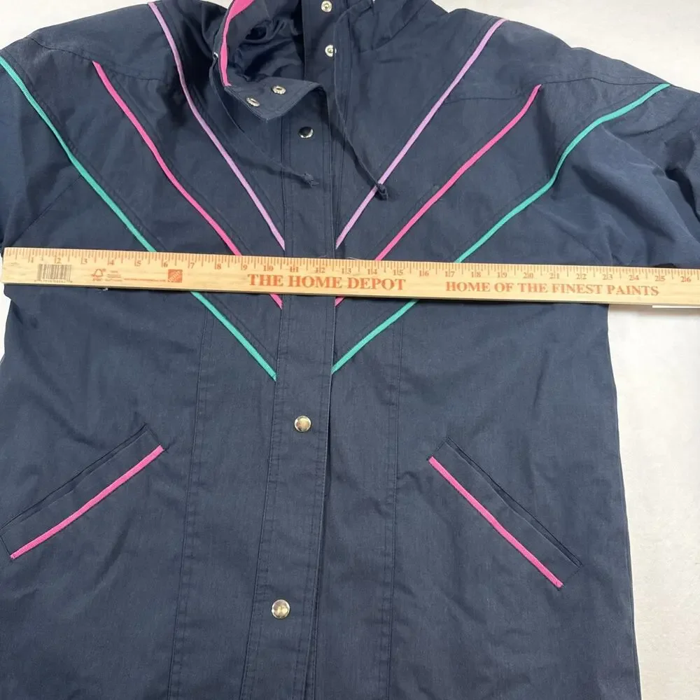 Vtg 80s 90’s Blair Womens Navy Retro Pastel Piping Jacket Sz Large - Picture 6 of 8